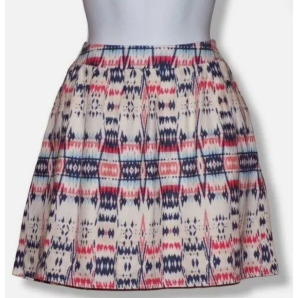 Old Navy Cream, Navy & Coral Printed A-Line Skirt